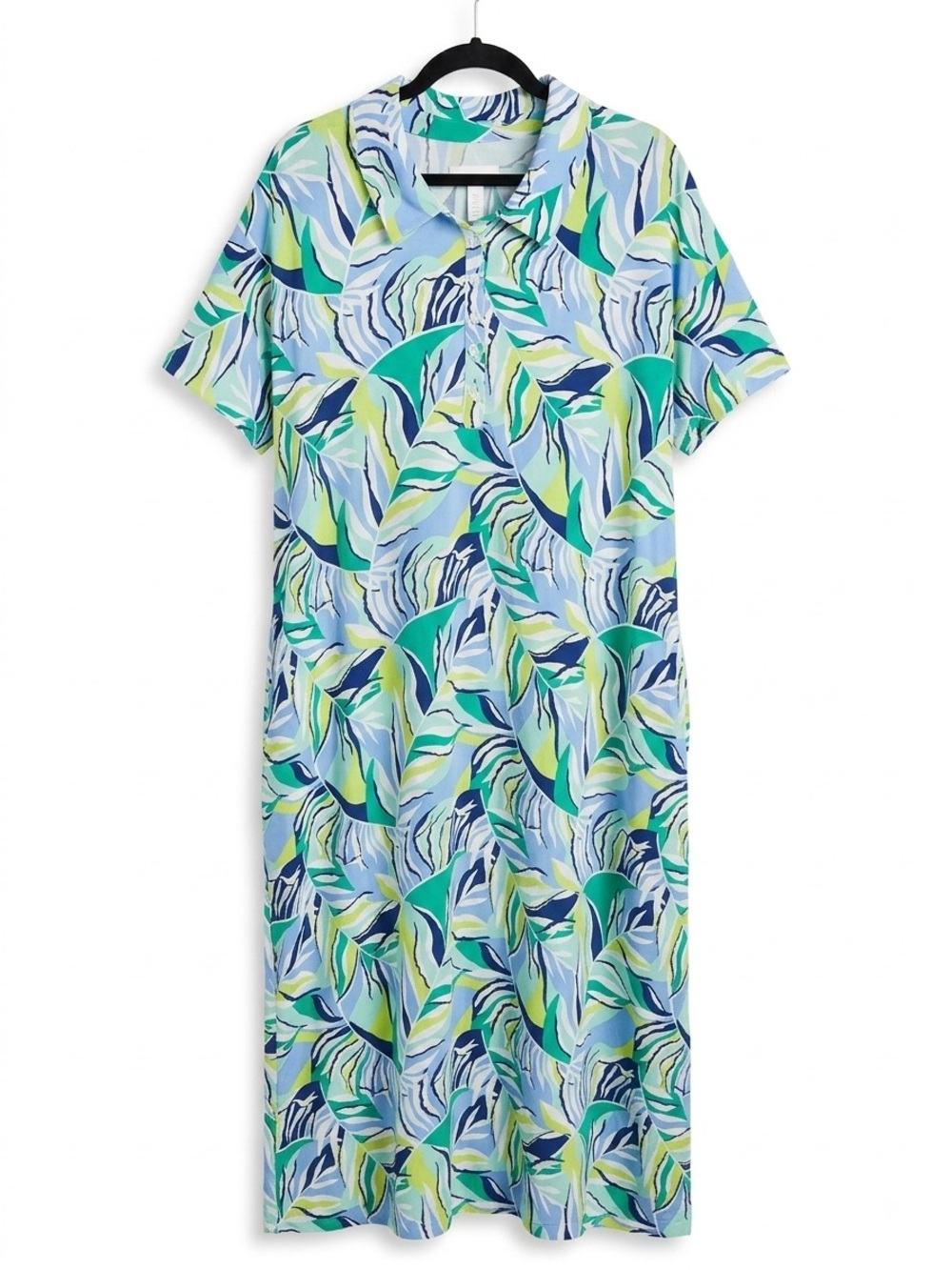Stan Herman Tropical Leaf Woven Caftan Maxi Dress XL - Navy/Green